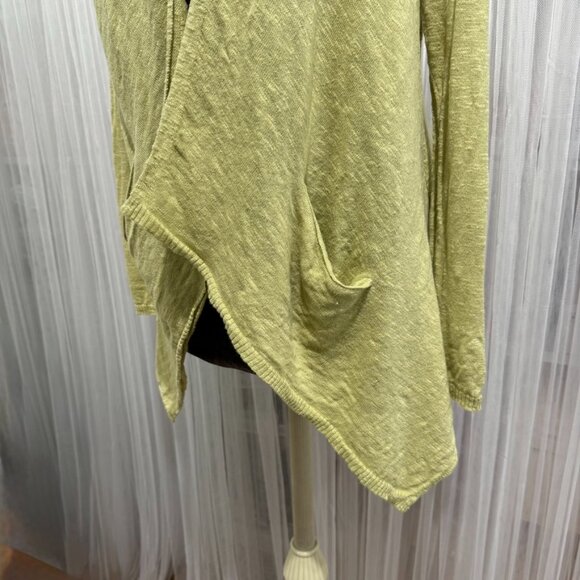 Eileen Fisher Open Front Cardigan Size XS Linen Blend Slub Knit Chartreuse - Picture 3 of 11